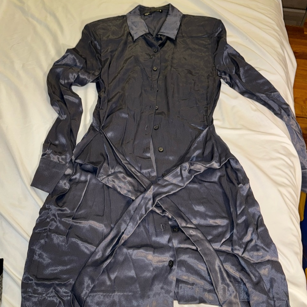 Shiny Blue mini button up dress